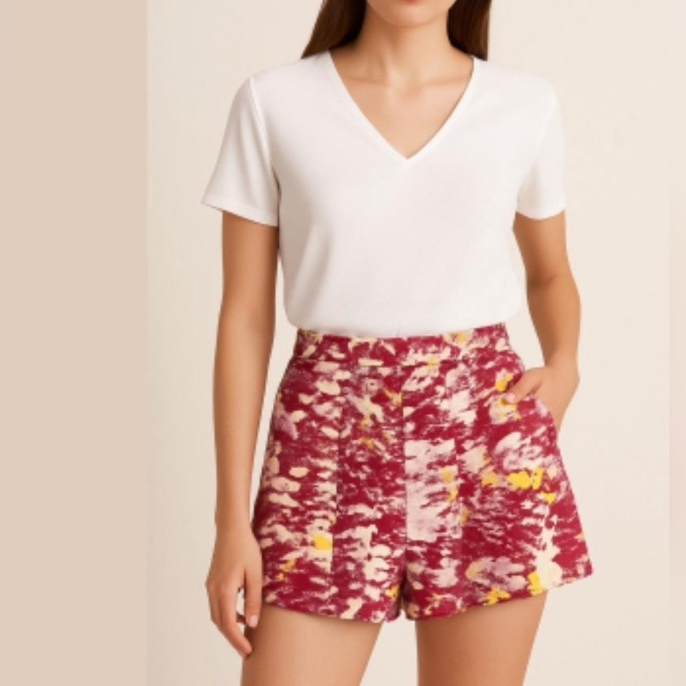 Tibi Silk Weatercolor Abstrct Florl Print High Rise Skort - Size 6